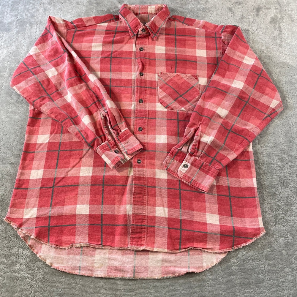 Replay Flannel Shirt Mens XXL Red Plaid Raw Hem Distressed Casual Preppy Italy